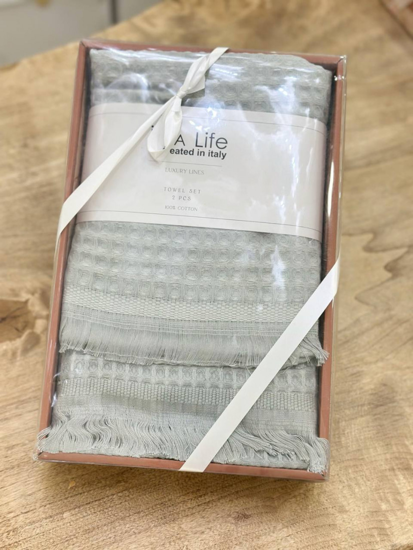 IKRA LIFE | КОМПЛЕКТ ВАФЕЛЬНЫХ ПОЛОТЕНЕЦ (Светло-серый) 50X90 см (1 шт) + 70Х140 см (1 шт)